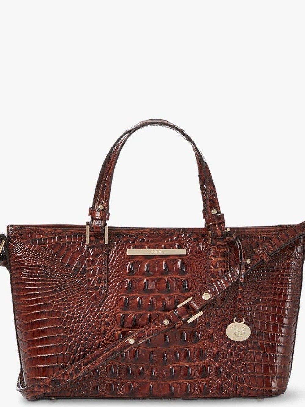 Brahmin Mini Asher Pecan Melbourne Croc Embossed Leather Satchel Handbag